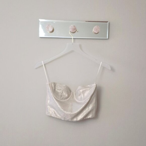 NWOT Zara champagne ecru sequin embellished corset crop top, XS, S, M, or L - Picture 9 of 16